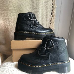 Black New Devon Heart Leather Platform Boots By Dr. Martens 
US 6